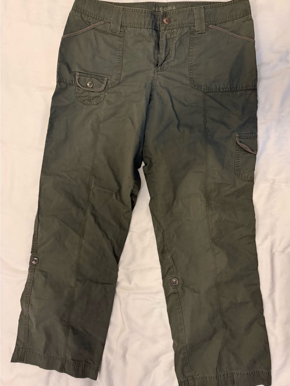Sonoma Men's Olive Green Cargo Pants with Multiple Pockets